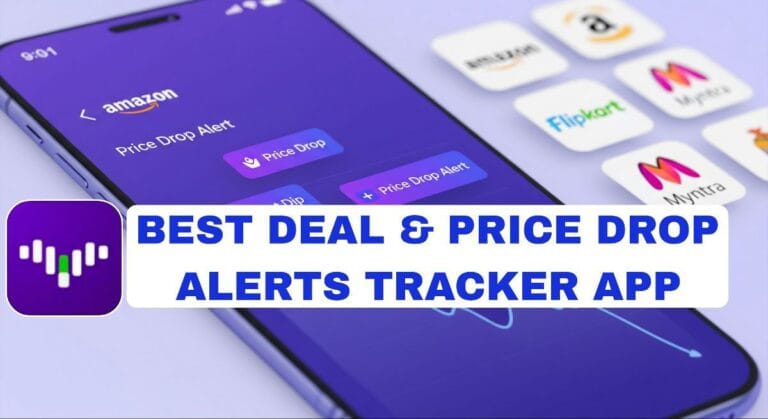 Phone showing price history chart and price drop alerts for online shopping apps.