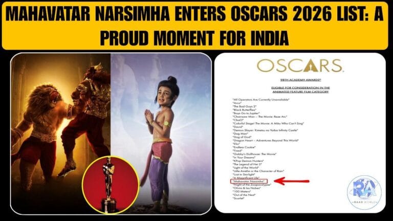 Mahavatar Narsimha animated scene with Lord Narasimha and Prahlada official Oscars 2026 highlight