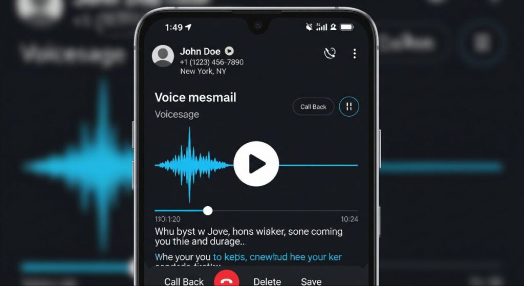 Truecaller voicemail feature showing voice message and AI text transcription