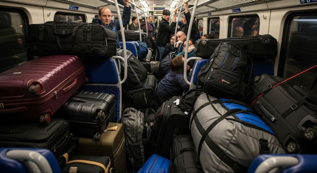 Overcrowding caused by excess luggage in trains