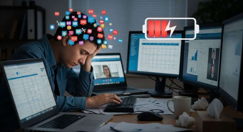 digital overload causing energy leaks in modern life