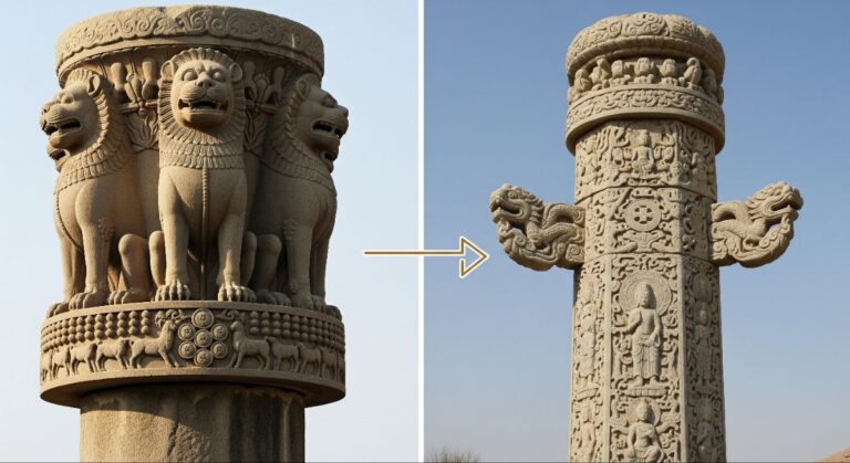 Fact check comparison between Ashoka Pillar of India and Buddhist-inspired pillar in China