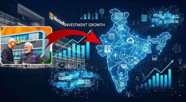 Microsoft announces $17.5 billion investment in India showing tech growth, AI expansion, and digital infrastructure development.