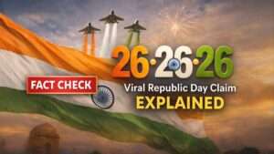 Fact check of viral 26•26•26 Republic Day claim showing Indian flag, fighter jets with tricolour smoke, and Republic Day explained visually