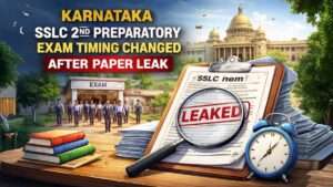 Karnataka SSLC 2nd preparatory exam 2026 timing changed after question paper leak, students entering exam centre with exam documents