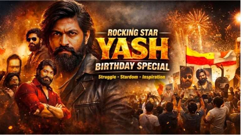 “Rocking Star Yash birthday special featured image showing his KGF mass look and fan celebration”