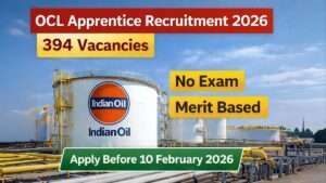 IOCL Apprentice Recruitment 2026 featured image showing 394 vacancies with no exam merit based selection