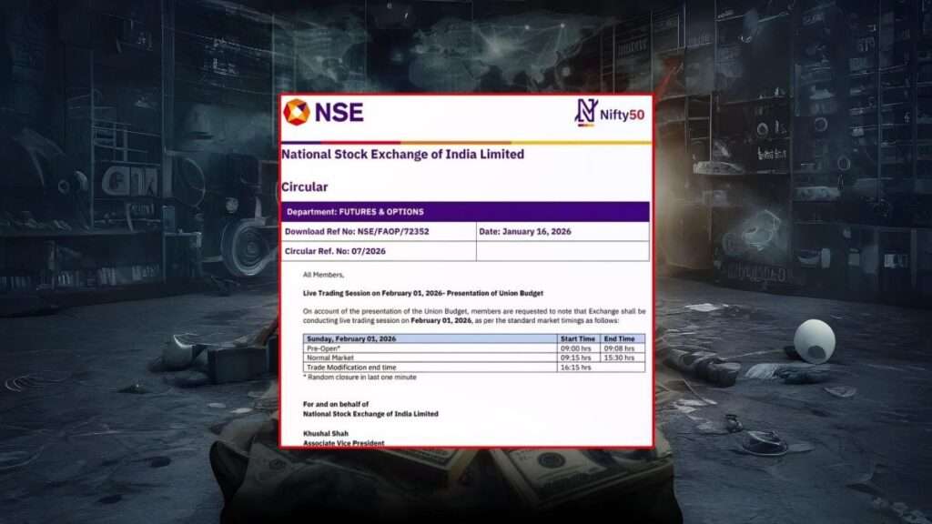 NSE circular announcing stock market operations on Sunday February 1, 2026 for Union Budget presentation