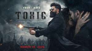 Yash as Raya holding a gun in Toxic movie poster released on his birthday showcasing intense action and power