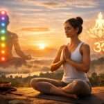 Woman practicing yoga meditation at sunrise symbolizing yoga as a spiritual practice for inner peace and self-realization