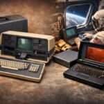 Featured image showing the first laptop in the world including the 1981 Osborne 1 portable computer and the 1982 GRiD Compass 1101 used by NASA, highlighting the early evolution of laptop technology.