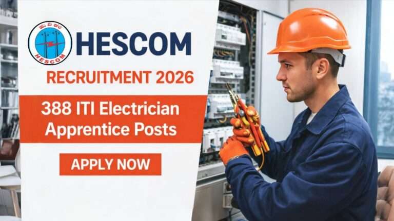 HESCOM Recruitment 2026 official notification banner for 388 ITI Electrician Apprentice posts in Karnataka
