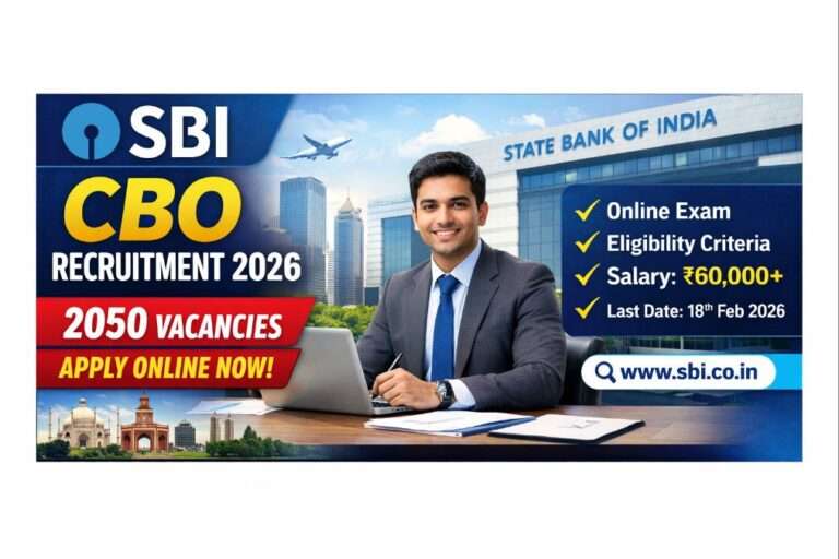SBI CBO Recruitment 2026 notification banner showing Circle Based Officer vacancies, salary details and apply online information