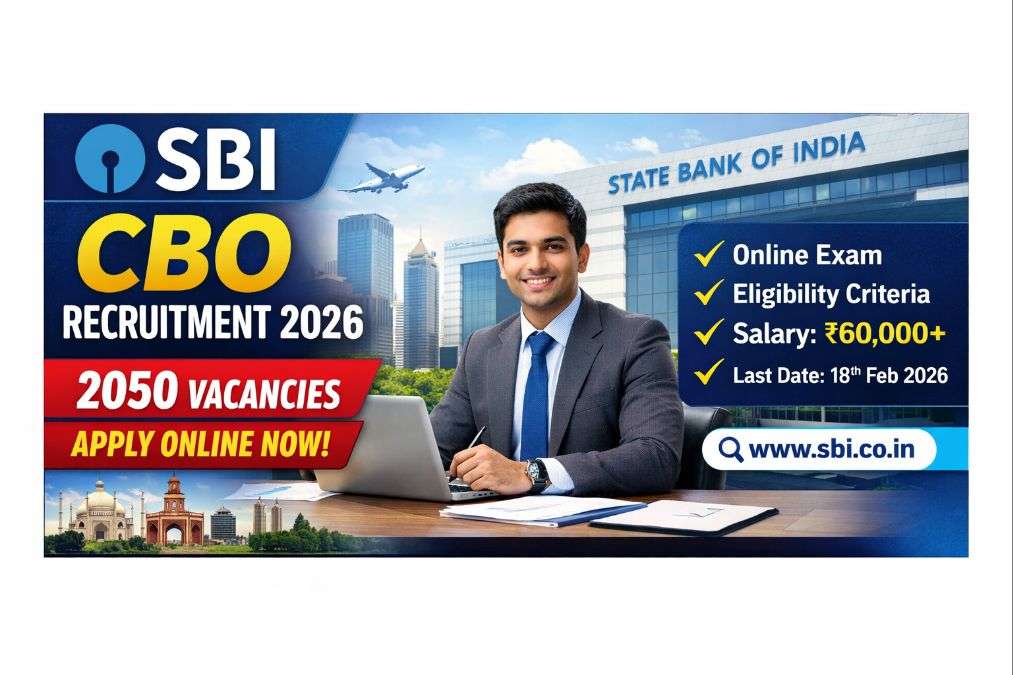 SBI CBO Recruitment 2026 notification banner showing Circle Based Officer vacancies, salary details and apply online information