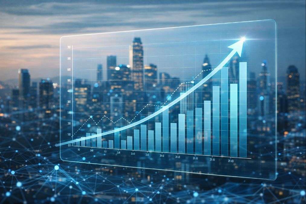 Visual representation of rapid revenue growth and global expansion of an AI startup.