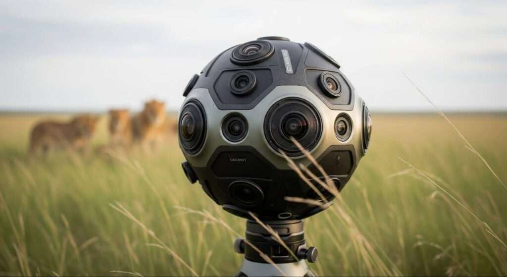 Professional 360-degree VR camera used for filming wildlife documentaries