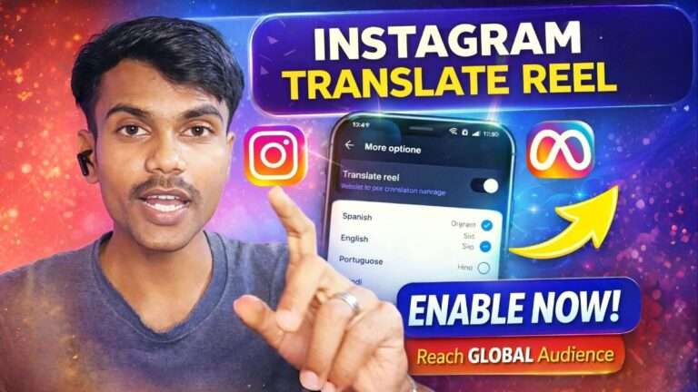 RAAD WORLD creator Adarsh explaining the Instagram Translate Reel feature, showing how to enable reel translation and captions to reach a global audience through Instagram reels.