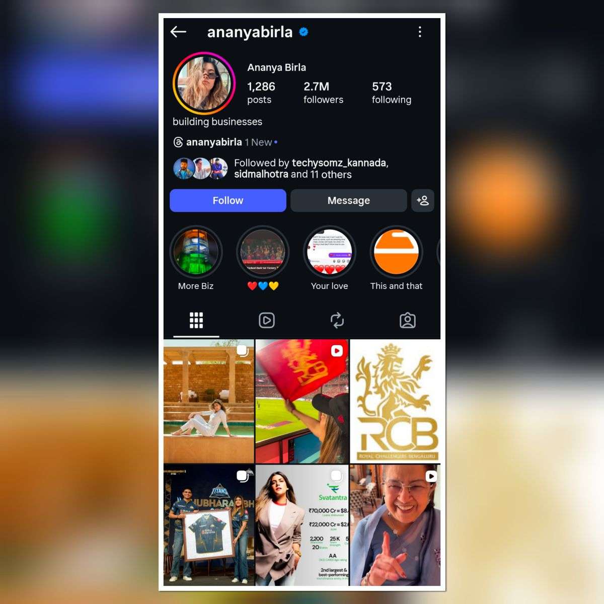 Ananya Birla Instagram followers surged to 2.7 million following RCB-related developments, highlighting the massive impact of IPL-driven social media growth