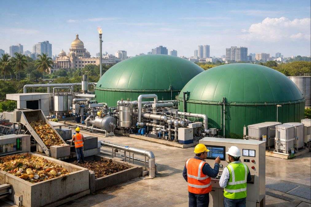 Biogas plant in Bengaluru converting organic waste into renewable cooking gas energy