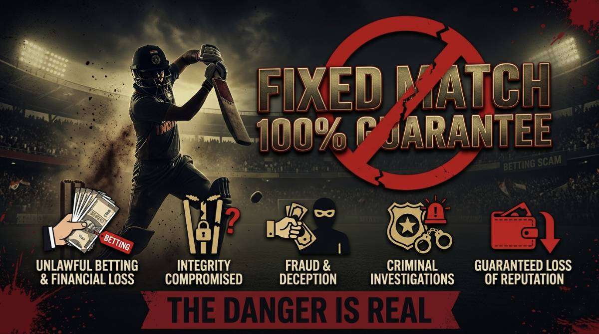 IPL fixed match scam warning showing fake guarantee claims and betting fraud