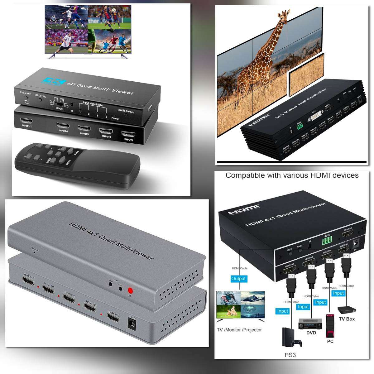 HDMI multiviewer device used to display multiple video sources on one screen