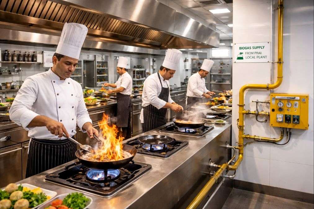 Hotel kitchen in Bengaluru using biogas instead of LPG for cooking food
