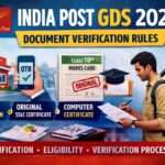 India Post GDS 2026 document verification process showing one-time registration, original SSLC marks card requirement and computer certificate eligibility details