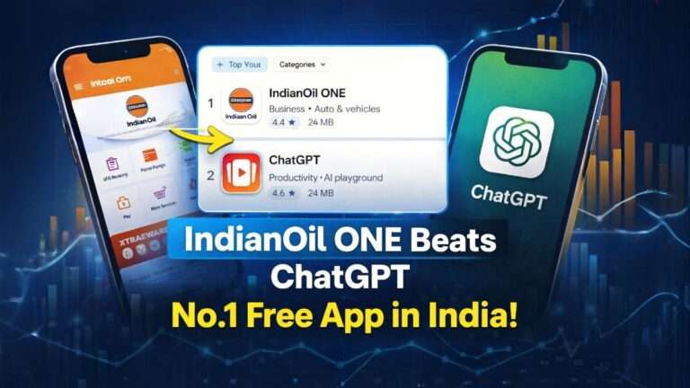 IndianOil ONE app surpassing ChatGPT to become the number one free app on the Google Play Store in India due to a surge in LPG booking downloads