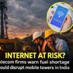 Telecom engineers checking generator backup near a mobile tower as fuel shortage warning raises concerns about internet disruption in India