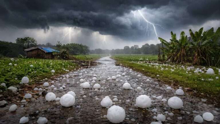 Karnataka hailstorm 2026 heavy hail rain rural village thunderstorm lightning