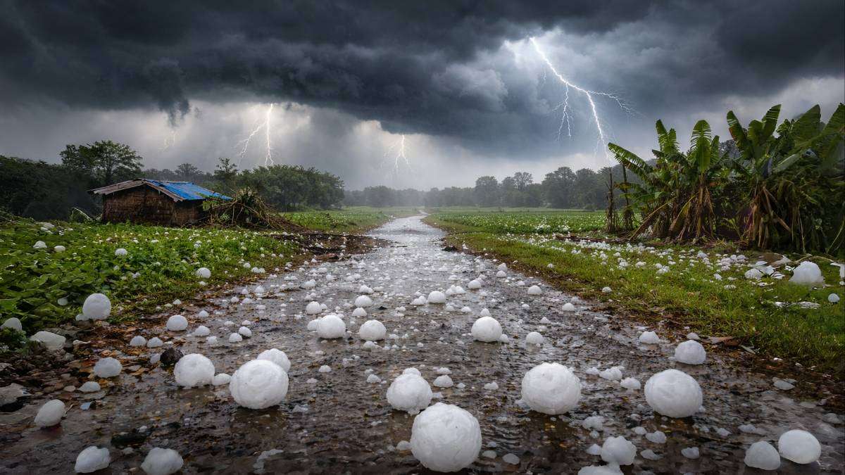 Karnataka hailstorm 2026 heavy hail rain rural village thunderstorm lightning