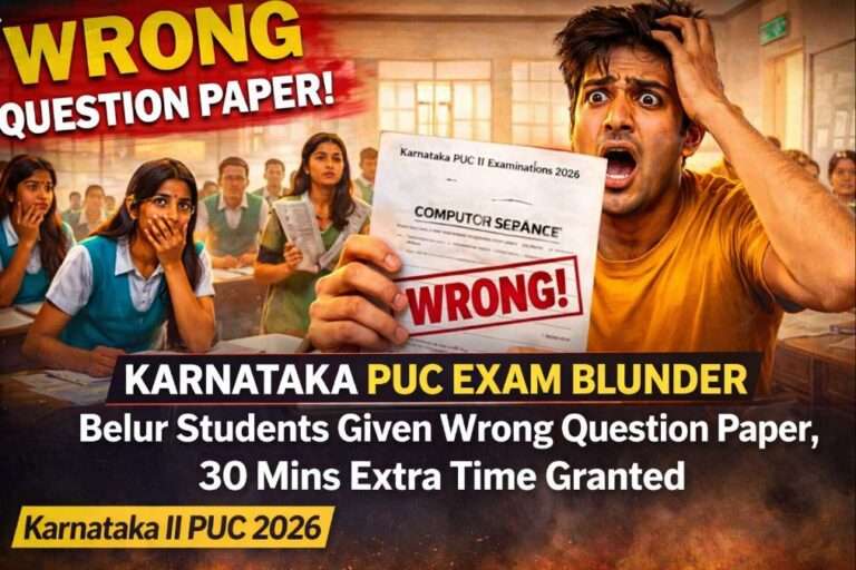 Karnataka PUC Exam Blunder 2026 students given wrong Computer Science question paper in Belur Hassan district exam hall confusion