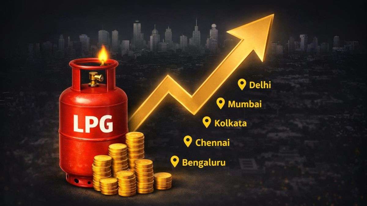 LPG cylinder price hike in India 2026 showing rising cooking gas prices in Delhi, Mumbai, Kolkata, Chennai and Bengaluru