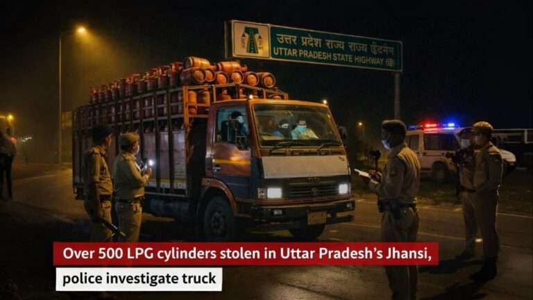 LPG cylinder truck theft incident in Jhansi Uttar Pradesh where over 500 gas cylinders were stolen during transportation