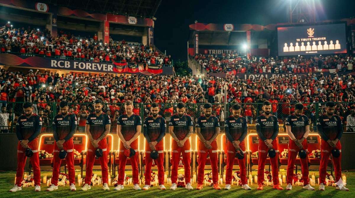 RCB players paying tribute to stampede victims before IPL match