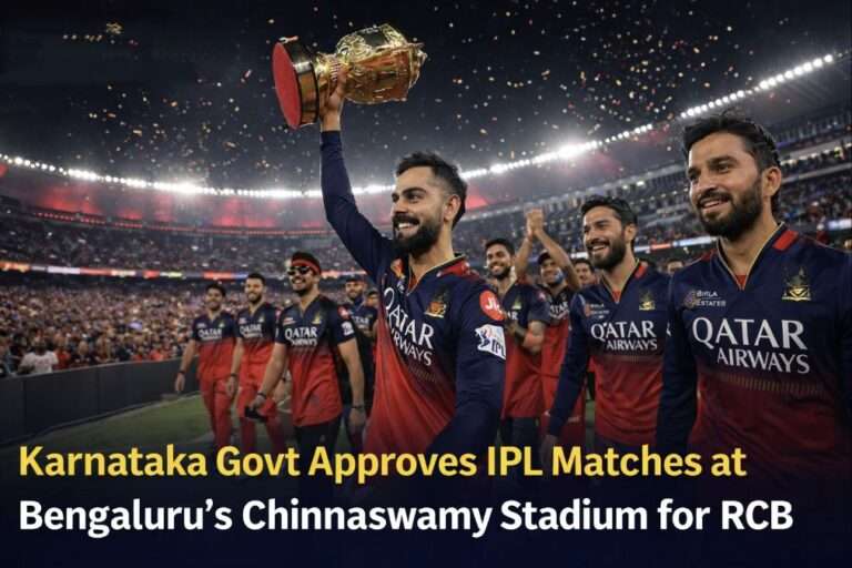 Royal Challengers Bengaluru players celebrating victory at M Chinnaswamy Stadium after Karnataka government approved IPL matches in Bengaluru