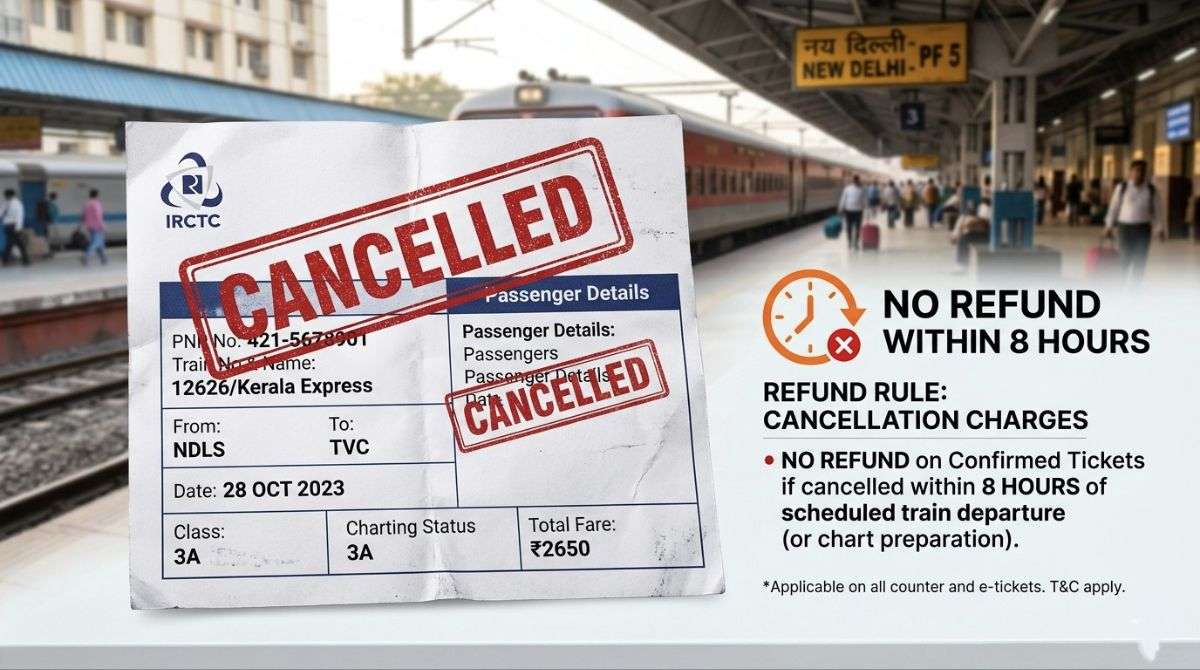 Cancelled train ticket with 8 hour no refund rule Indian Railways policy 2026