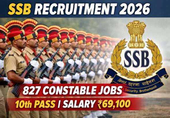 SSB Recruitment 2026 notification for 827 Constable posts, 10th pass government job with salary up to ₹69,100 in Sashastra Seema Bal