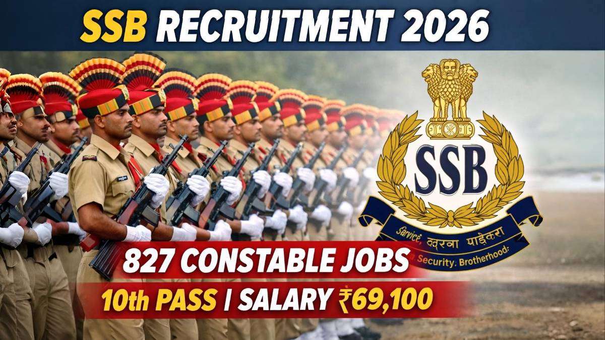 SSB Recruitment 2026 notification for 827 Constable posts, 10th pass government job with salary up to ₹69,100 in Sashastra Seema Bal