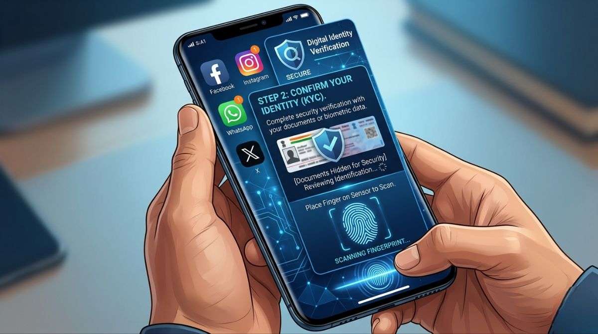 KYC verification process for social media apps in India with Aadhaar and PAN identity concept