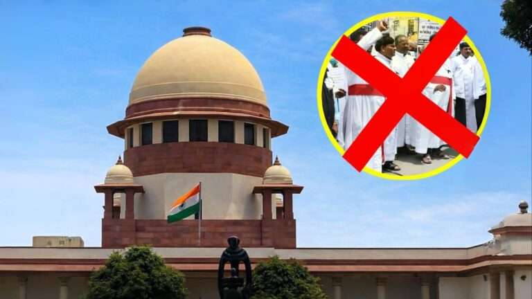 Supreme Court of India building with concept graphic highlighting Scheduled Caste status and religious conversion law in India