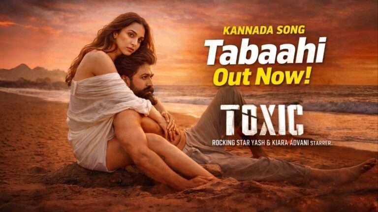Tabaahi Kannada song from Toxic featuring Yash and Kiara Advani romantic beach poster 2026