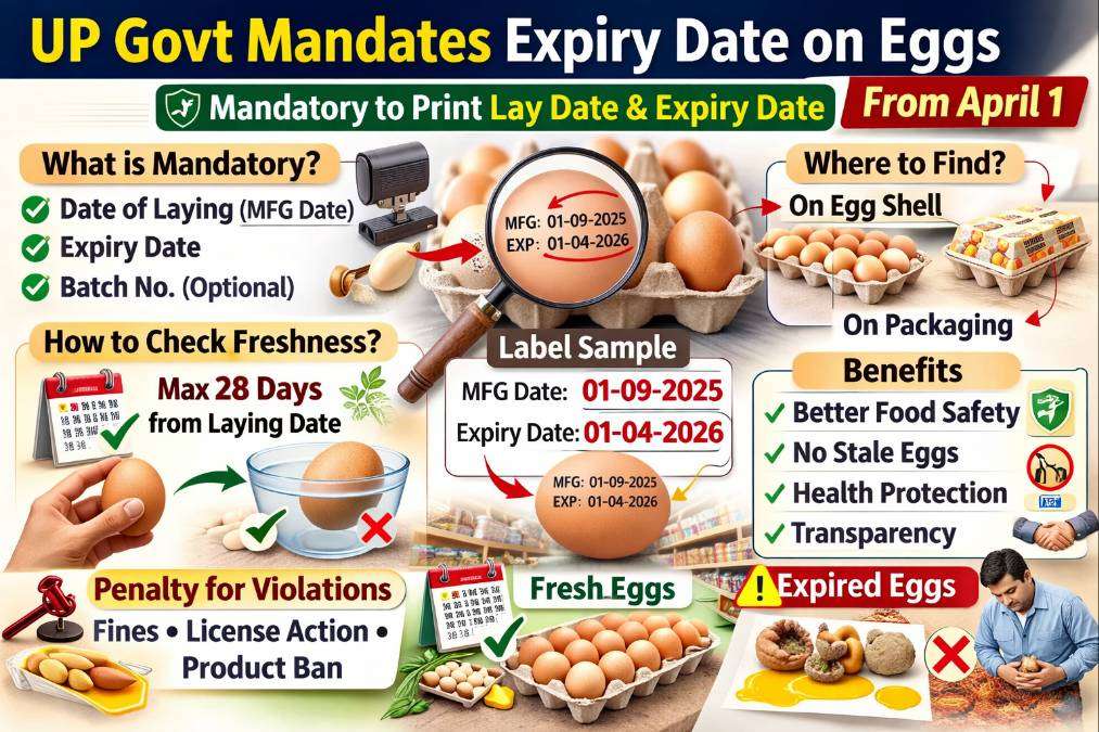 UP Govt mandates expiry date on eggs from April 1 showing lay date and expiry date labeling rule for egg safety RAAD WORLD AI Generated Image