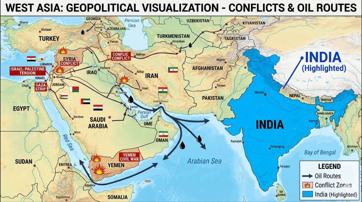 West Asia crisis impact on India map