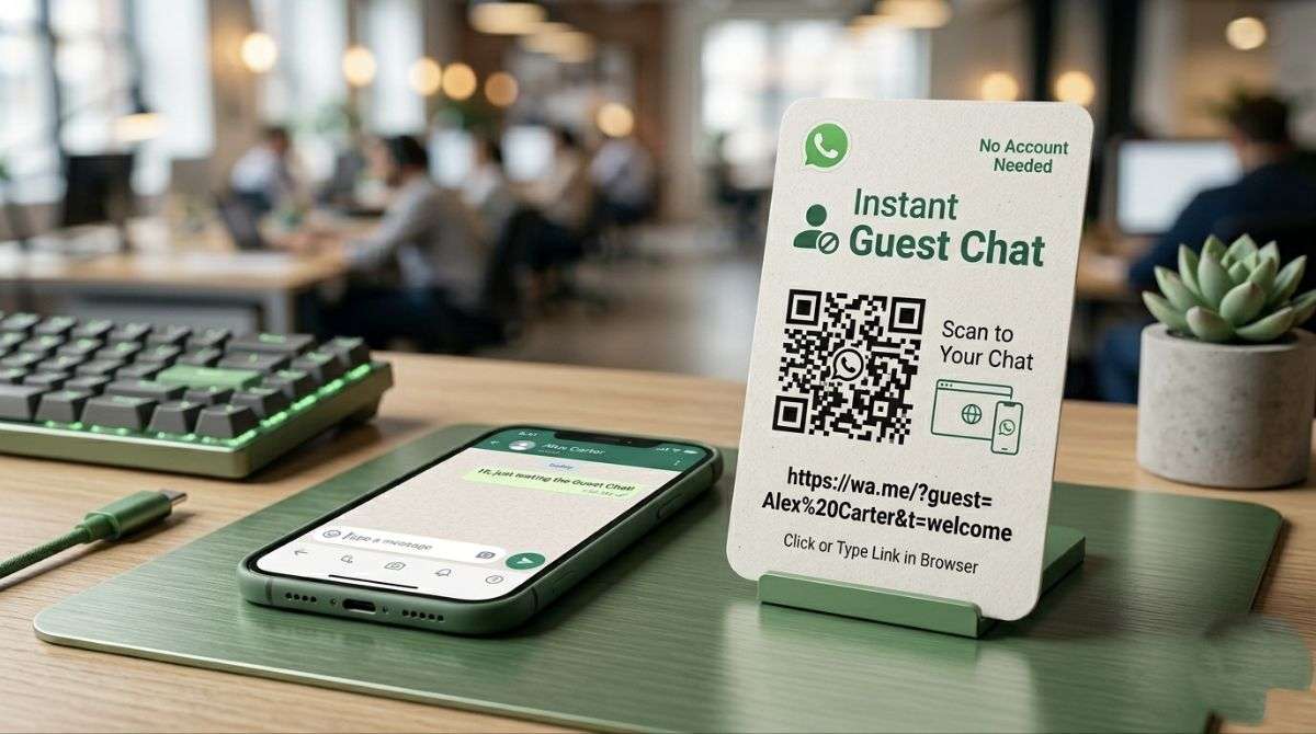 WhatsApp guest chat QR code and link used to start messaging without account in browser