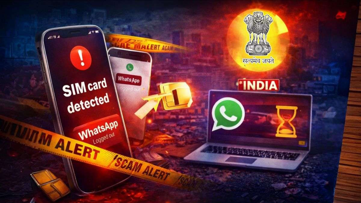 WhatsApp SIM binding rule India 2026 illustration showing SIM card removed and WhatsApp logout warning