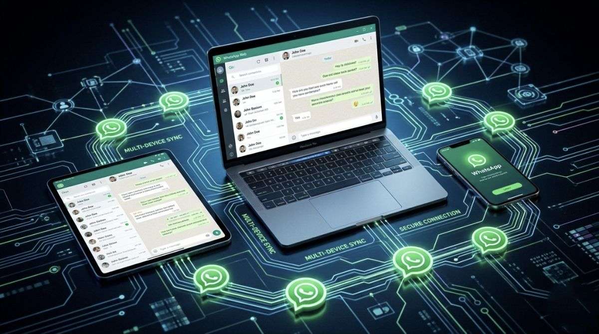 WhatsApp multi device feature showing laptop and smartphone connection
