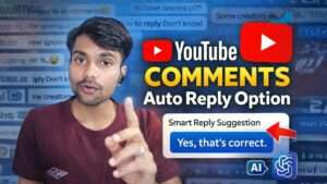 YouTube Comments Auto Reply Option AI Smart Reply feature thumbnail with creator explaining new update