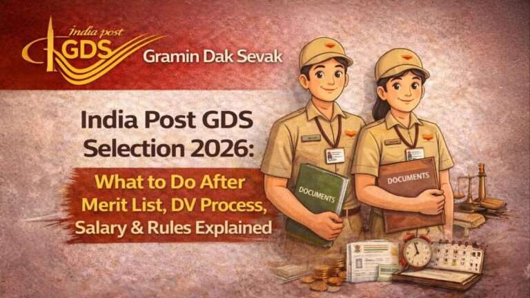 India Post GDS selection process 2026 guide showing merit list steps, document verification process, salary details and rules for Gramin Dak Sevak candidates