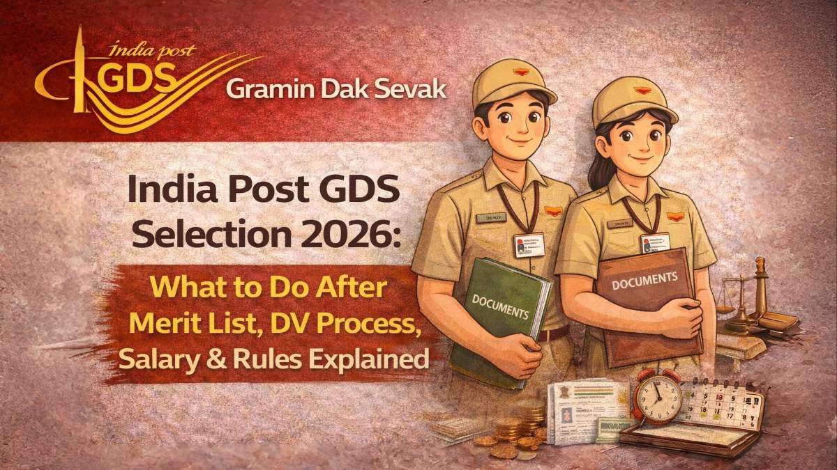 India Post GDS selection process 2026 guide showing merit list steps, document verification process, salary details and rules for Gramin Dak Sevak candidates